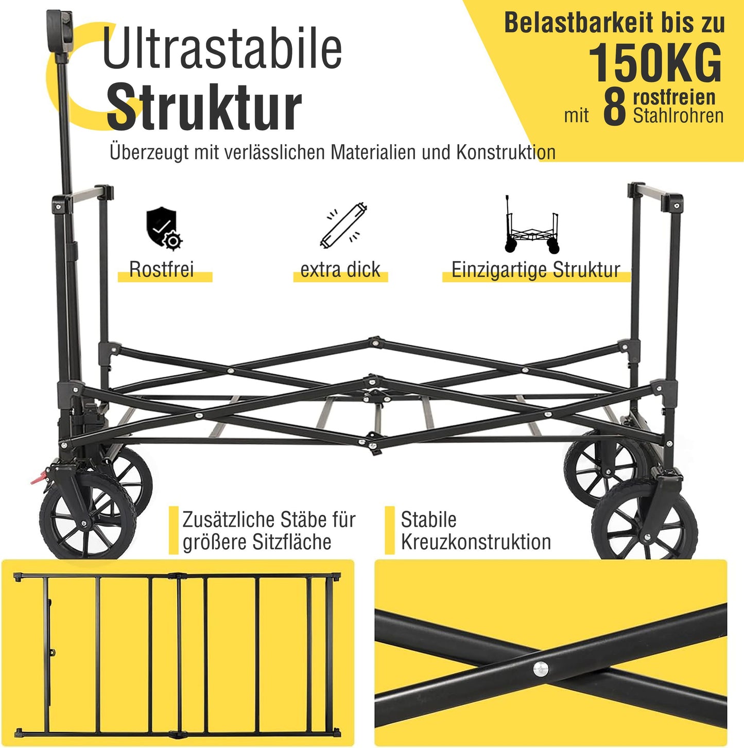 Faltbarer Bollerwagen mit Geländereifen 160L 150KG