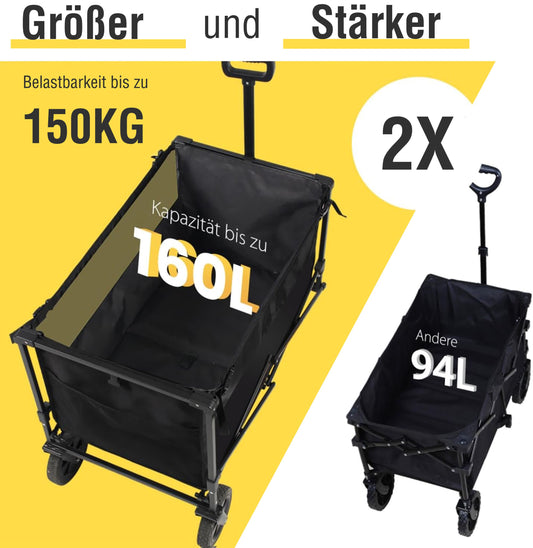 Faltbarer Bollerwagen mit Geländereifen 160L 150KG