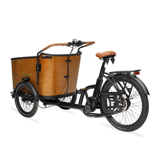 SachsenRAD E-Lastenrad T2 Grand Vintage - Seitenansicht von links, Lastenrad, Transportrad, Cargobike, E-Lastenfahrrad, Elektro-Lastenrad, Kinder, Familie, Transport, E-Bike, Leipzig, kaufen, Shimano 7-Gang-Schaltung, Hydraulische Scheibenbremsen,