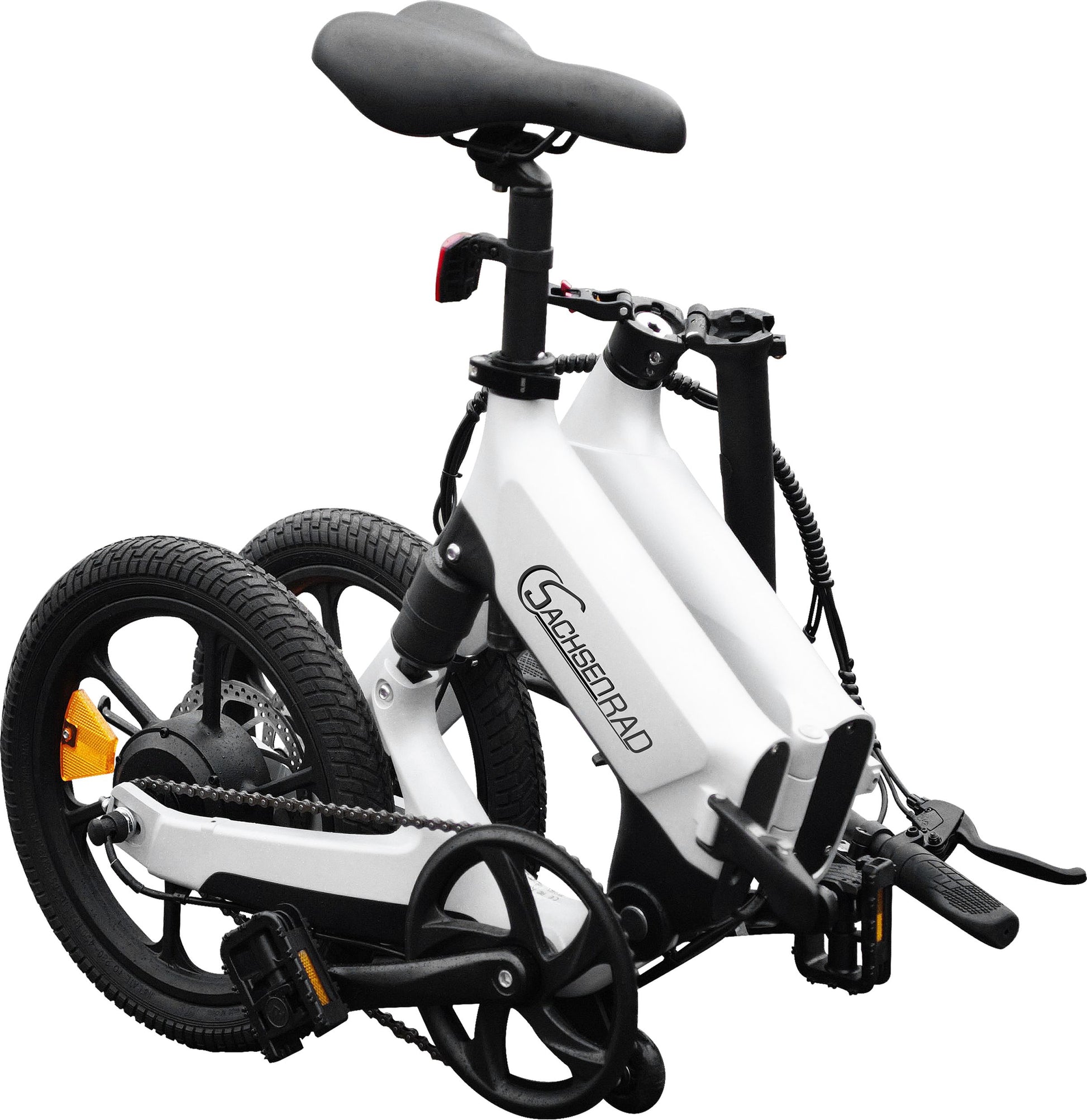 The SachsenRAD E-Bike folding bike F12 is a folding bike that is ideal as a city bike and can be easily transported on public transport. The 16 inch folding eBike