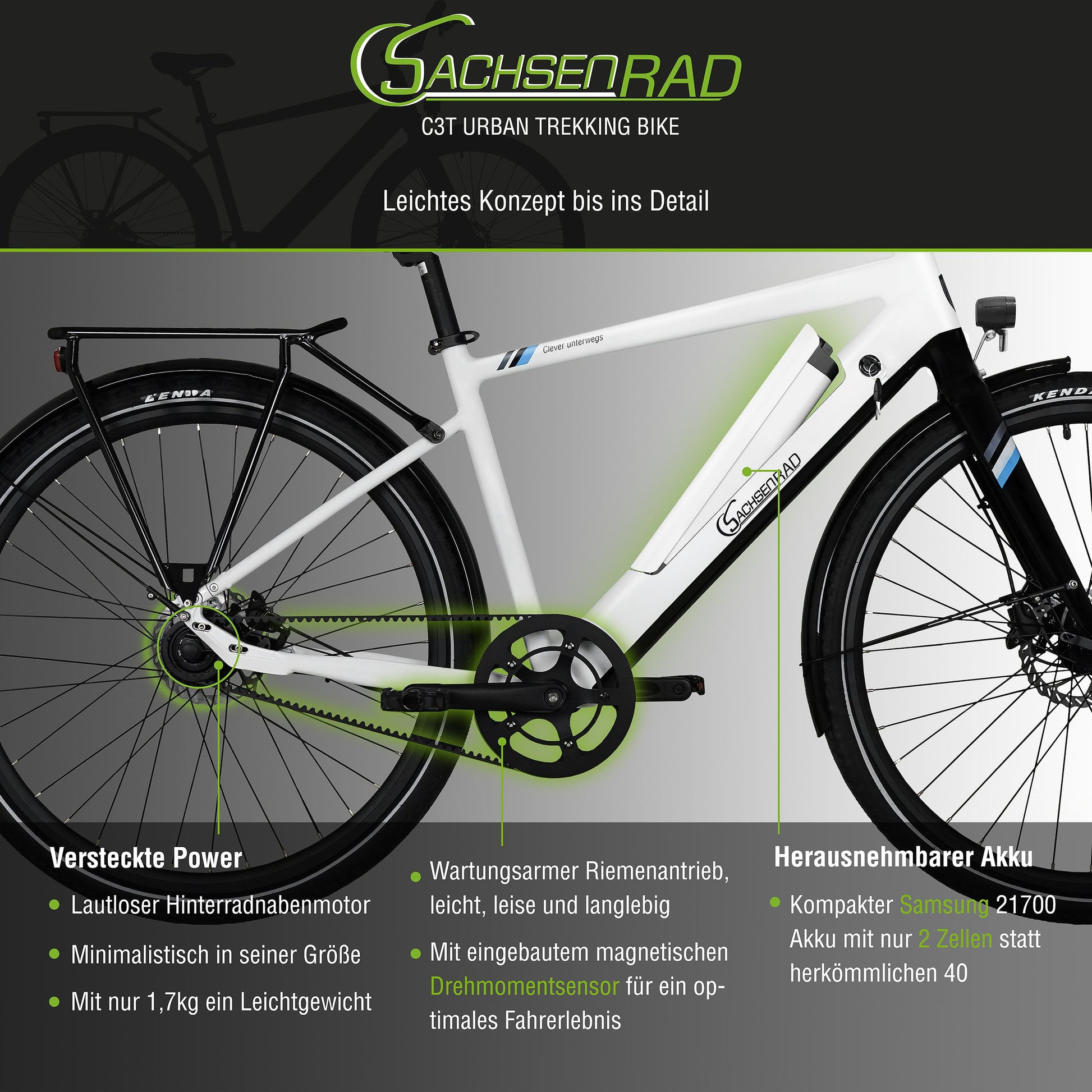 sachsenrad e bike c3t trekking The SachsenRAD CityBike C3T is a beautiful and lightweight e-bike for the city and for trekking tours with a low-maintenance belt drive. The 28-inch e -bike