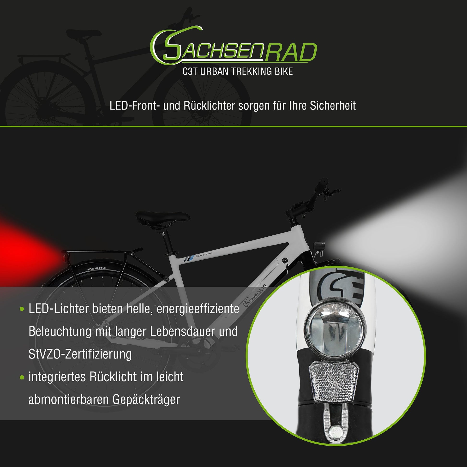 Das SachsenRAD CityBike C3T ist ein wunderschönes und leichtes Ebike für die Stadt und für Trekking Touren mit wartungsarmen Riemenatrieb. Das 28 Zoll E-Bike