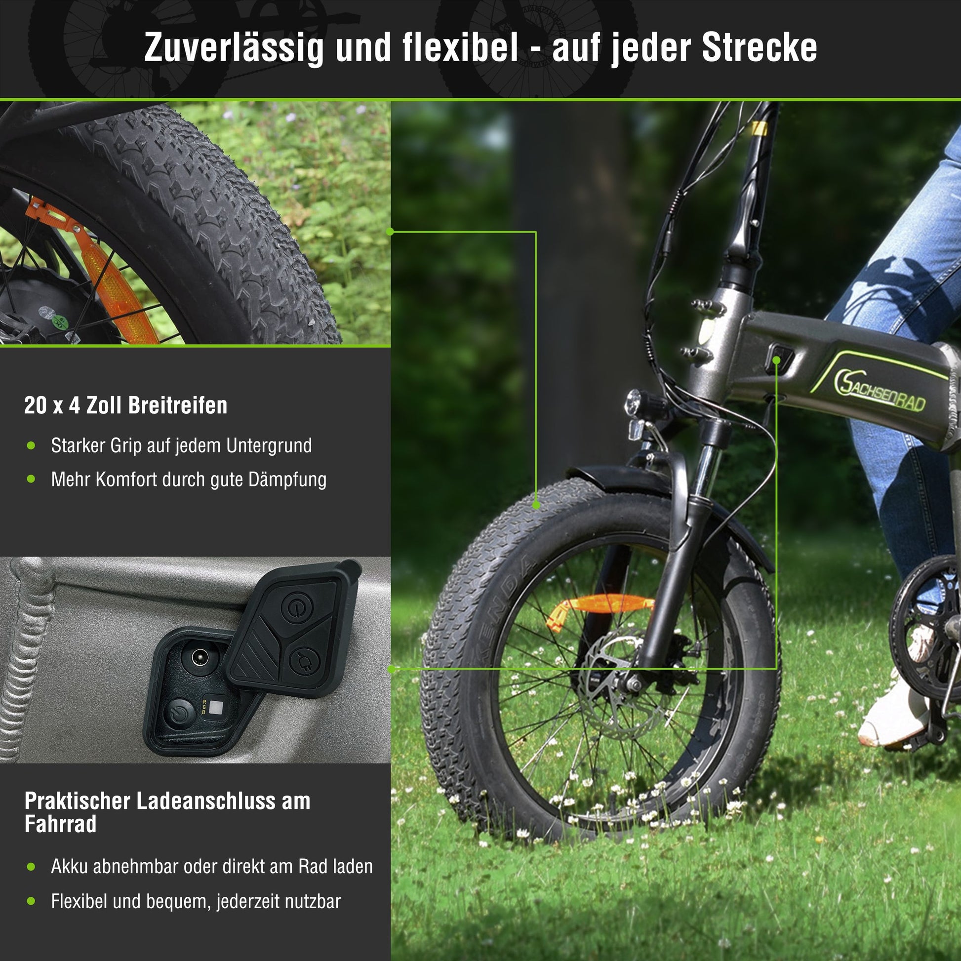 zokes 660 elektrofahrrad SachsenRAD E-Folding Bike Folding Bike F6 Safari 20" inch StVZO Fatbike | Internal cable routing | High-quality anodizing