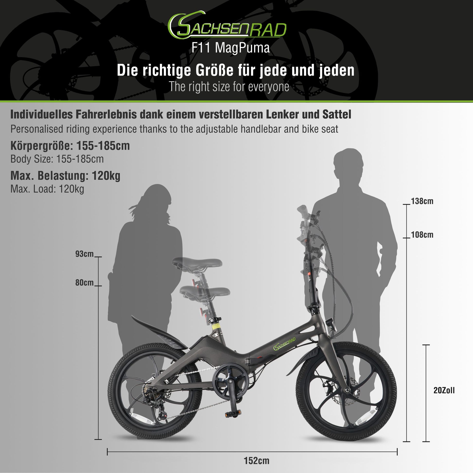 mountainbike maße The SachsenRAD E-Bike folding bike F11 MagPuma is a folding bike with a design award, which was cast in one piece from highly stable magnesium. The 20 inch folding eBike