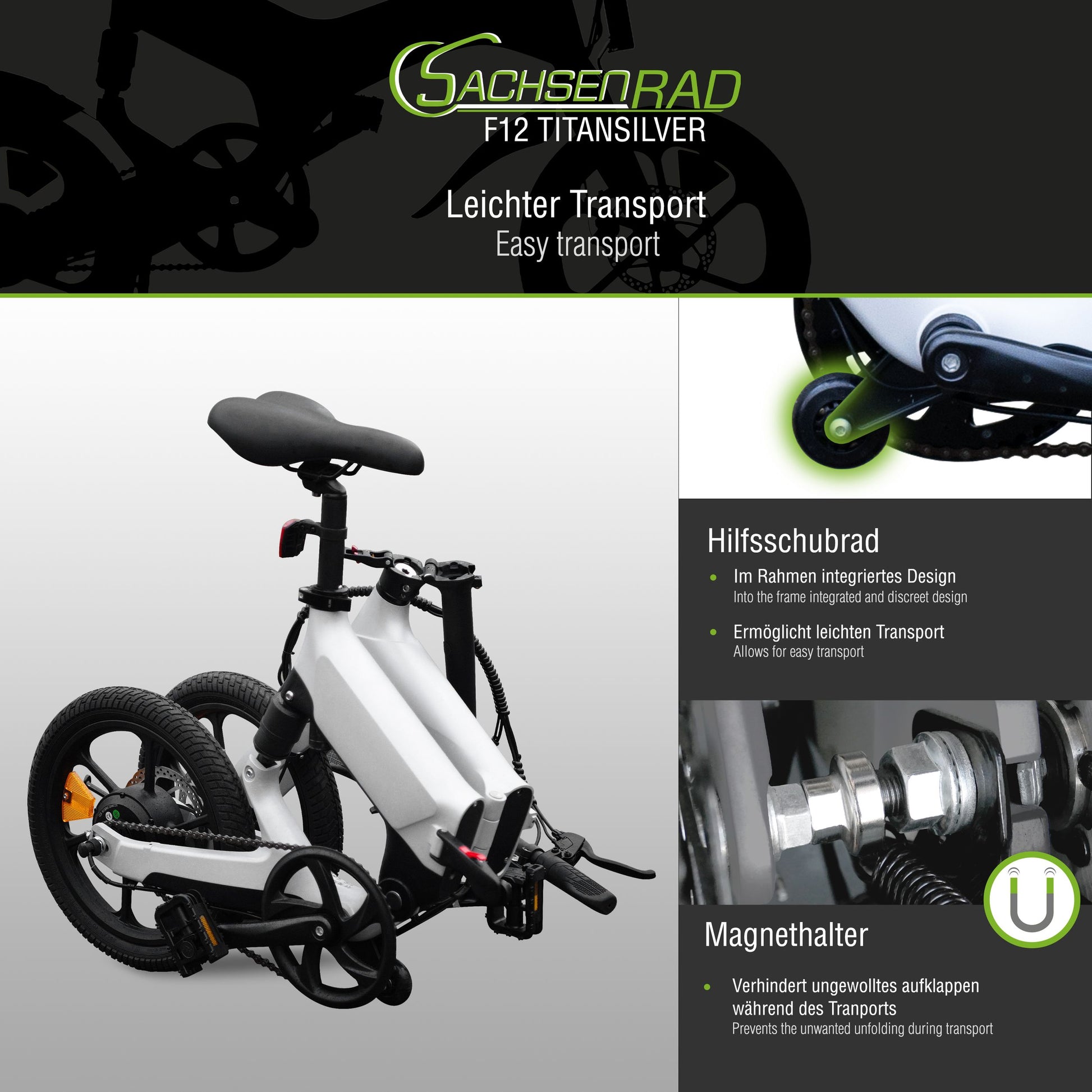 longwise falt klapprad e bike The SachsenRAD E-Bike folding bike F12 is a folding bike that is ideal as a city bike and can be easily transported on public transport. The 16 inch folding eBike