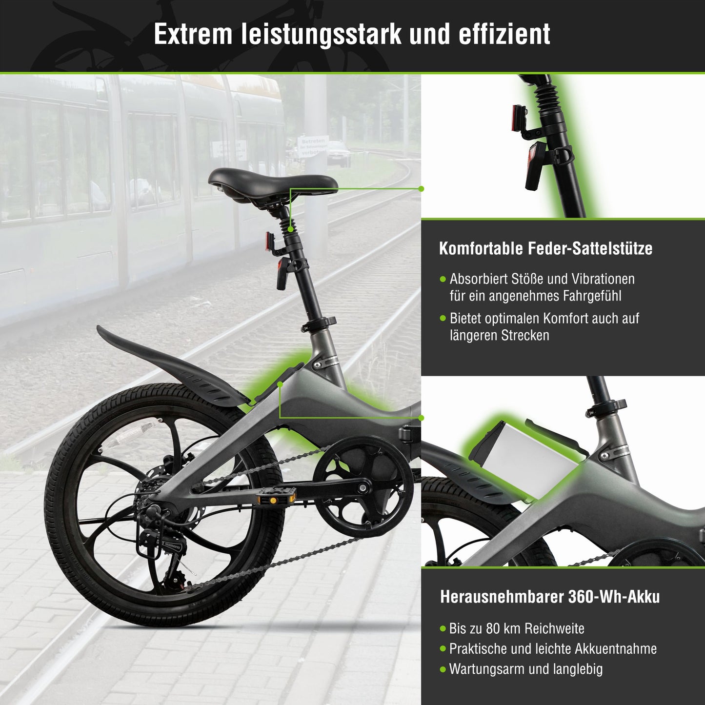 E-Faltrad F11 Pro MagPuma mit Transporttasche und Rückspiegel