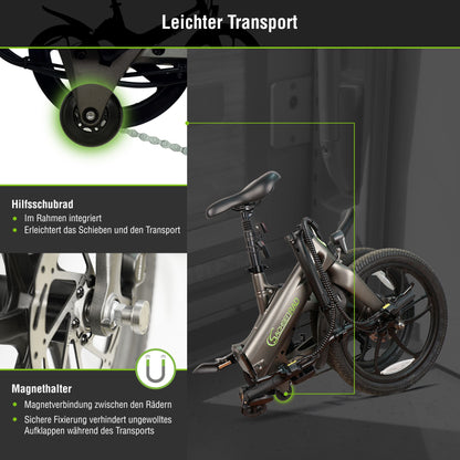 E-Faltrad F11 Pro MagPuma mit Transporttasche und Rückspiegel