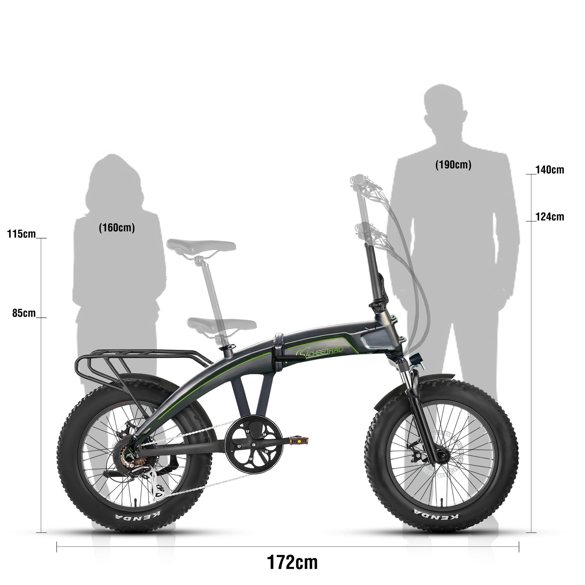 SachsenRAD, E-Folding Bike, Klapprad F6 Safari 20 Zoll, StVZO, Fatbike, Interne Kabelführung, Eloxierung, Ebike, Elektrofahrräder, Citybike, Klappbar, MTB Pedelec e-Fatbike, starker Geländermotor, LCD Display, Damen, Herren